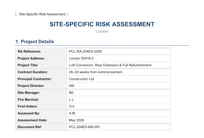 do construction risk assessment and method statement